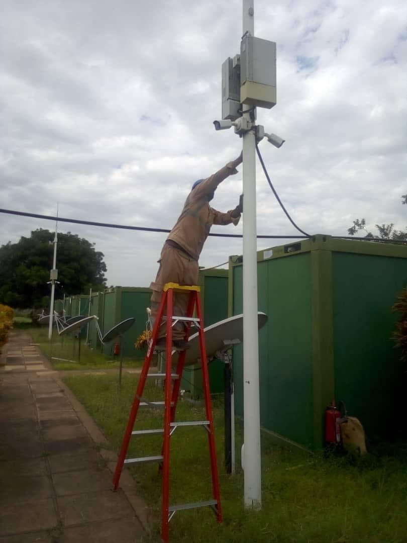 Camera pair and enclosure fitted at a remote earth-station compound.